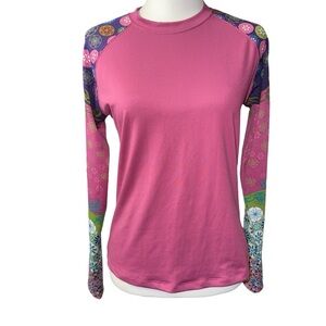 The North Face Pink Long Sleeve Shirt retro floral Patterned Sleeves Medium